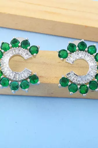 Green color american diamond earrings