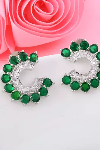 Green color american diamond earrings