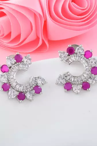 Rani green color american diamond earrings