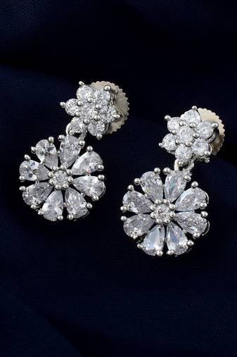 Silver color american diamond earrings