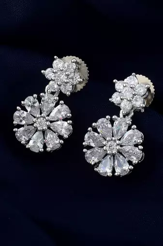 Silver color american diamond earrings