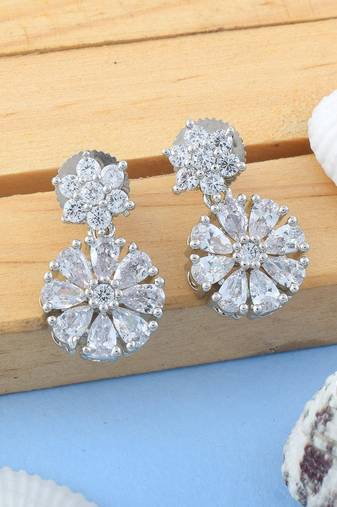 Silver color american diamond earrings