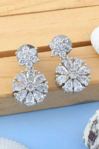Silver color american diamond earrings