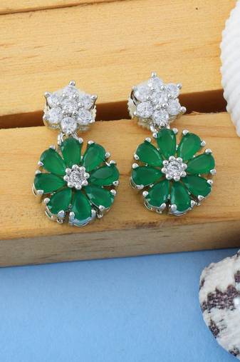 Green color american diamond earrings