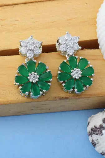 Green color american diamond earrings