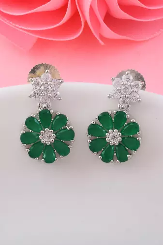 Green color american diamond earrings
