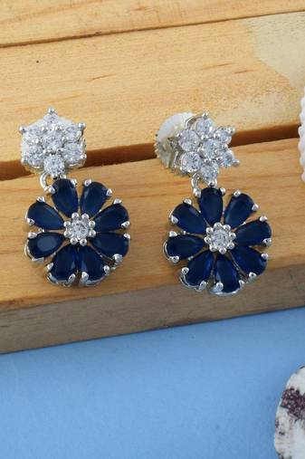 Blue color american diamond earrings