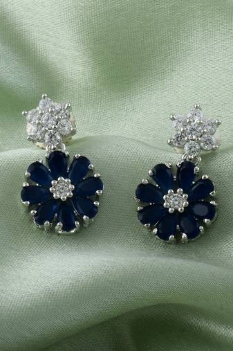 Blue color american diamond earrings