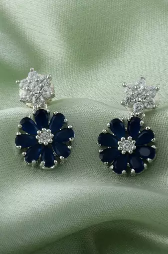 Blue color american diamond earrings