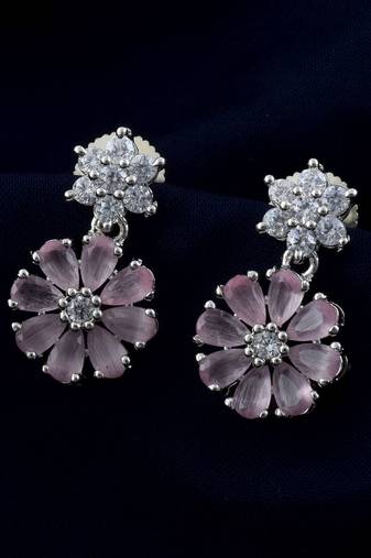 Pink color american diamond earrings