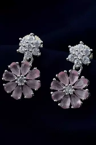 Pink color american diamond earrings