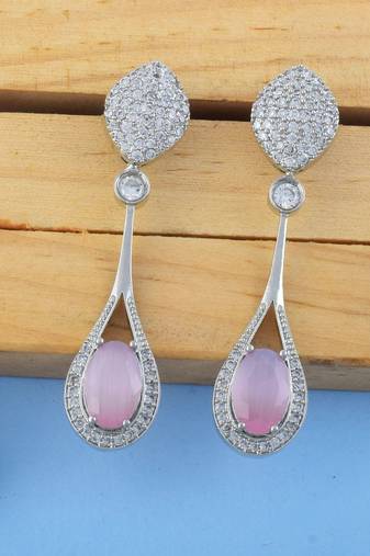 Pink color american diamond earrings