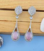 Pink color american diamond earrings
