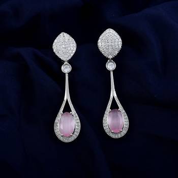 Pink color american diamond earrings 1