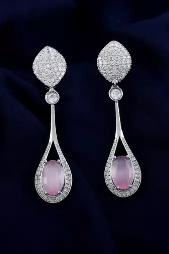 Pink color american diamond earrings