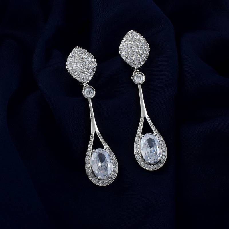 Silver color american diamond earrings