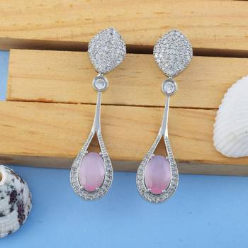 Pink color american diamond earrings 2