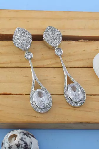 Silver color american diamond earrings