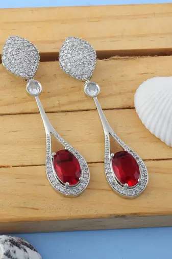 Red color american diamond earrings