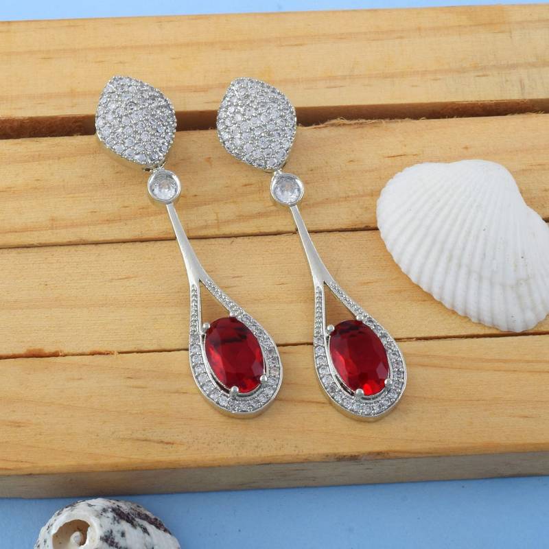 Red color american diamond earrings