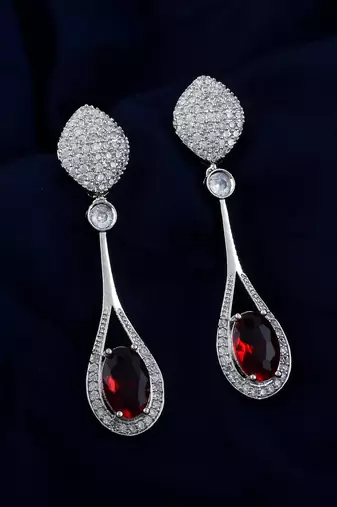 Red color american diamond earrings
