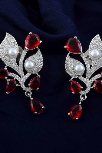Red color american diamond earrings