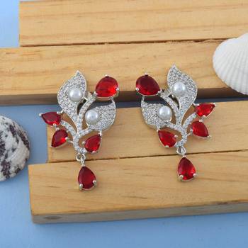 Red color american diamond earrings 1