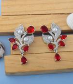 Red color american diamond earrings