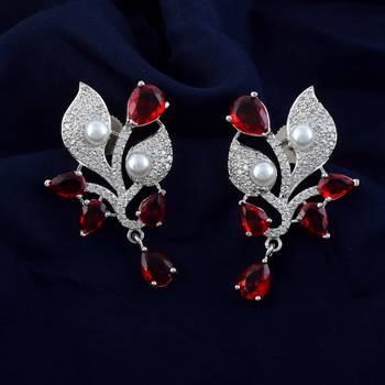 Red color american diamond earrings 2