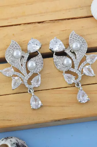 Silver color american diamond earrings