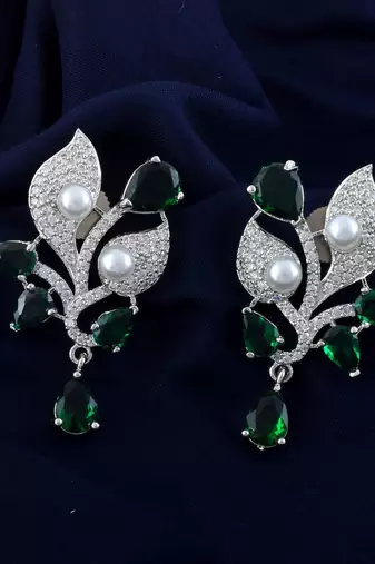 Green color american diamond earrings