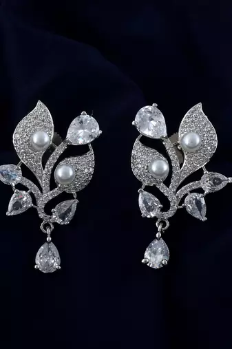 Silver color american diamond earrings
