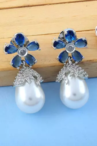 Blue color american diamond earrings