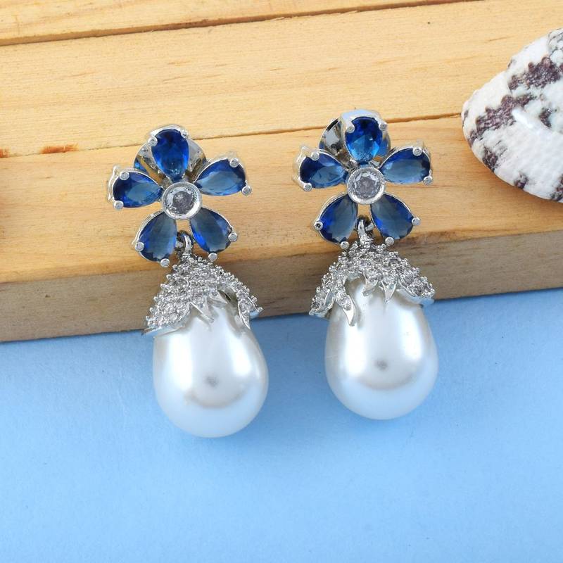 Blue color american diamond earrings
