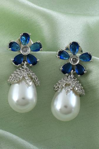 Blue color american diamond earrings