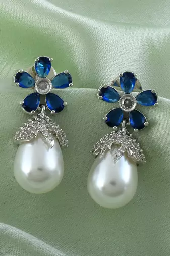 Blue color american diamond earrings