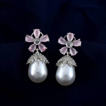 Pink color american diamond earrings 1