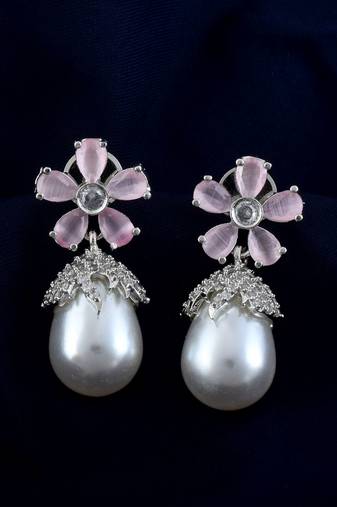 Pink color american diamond earrings