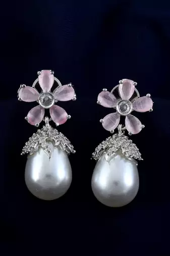 Pink color american diamond earrings