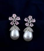 Pink color american diamond earrings