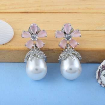 Pink color american diamond earrings 1