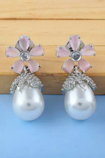 Pink color american diamond earrings
