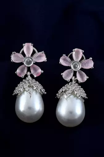 Pink color american diamond earrings