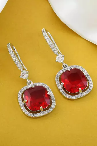 Red color american diamond earrings