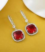Red color american diamond earrings