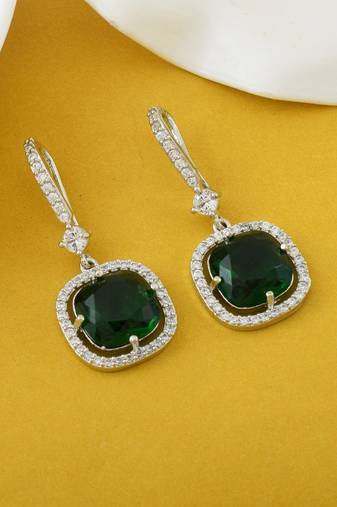 Green color american diamond earrings
