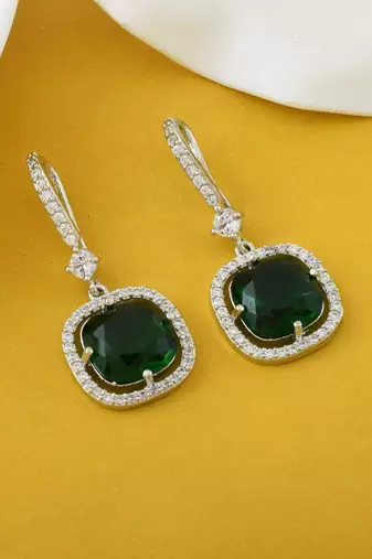 Green color american diamond earrings