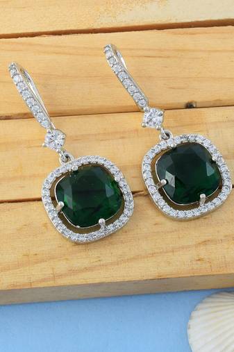 Green color american diamond earrings