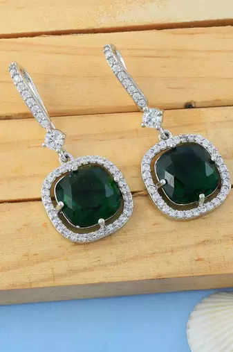 Green color american diamond earrings