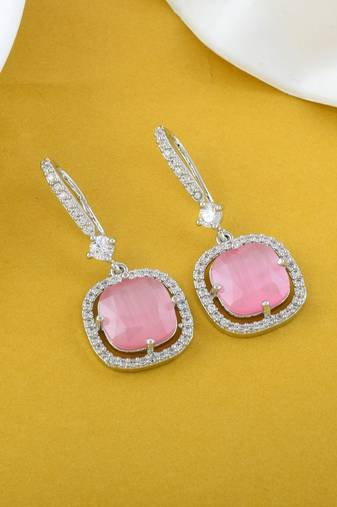 Pink color american diamond earrings
